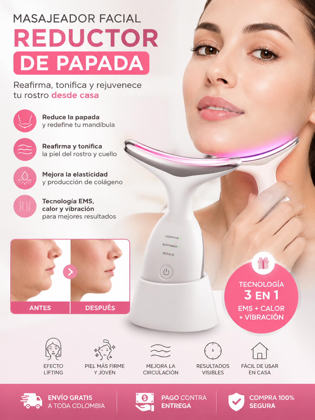 ✨ Adiós papada y flacidez sin cirugías - Dispositivo reafirmante facial