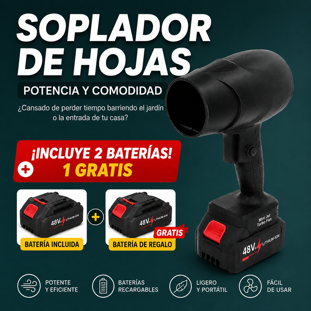 Soplador Profesional Turbina Inalámbrico 48v + 1 Batería Gratis + Maletin